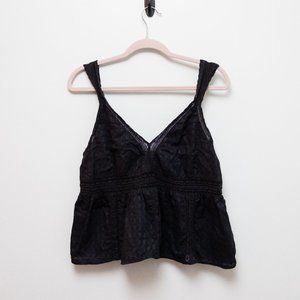 LIKE NEW - American Eagle Black Checkered Tank Top with Lace Detail